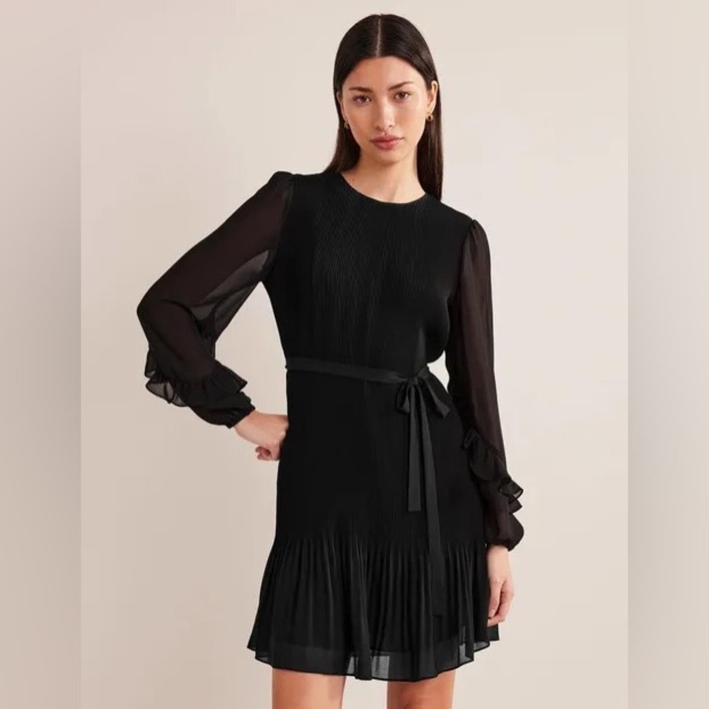 NWT BODEN Plisse Mini Dress Black 12